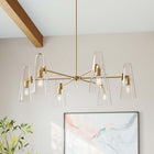 Modway - Beacon 6-Lumière Lustre - Laiton en satin transparent-Auvent de plafond avec adaptateur pivotant