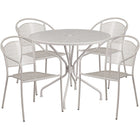 Table de jardin ronde de 35,25 po en acier et 4 chaises au dossier rond, intérieur/extérieur, gris pâle [CO-35RD-03CHR4-SIL-GG]-Ensemble comprenant 1 table et 4 chaises