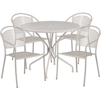 Table de jardin ronde de 35,25 po en acier et 4 chaises au dossier rond, intérieur/extérieur, gris pâle [CO-35RD-03CHR4-SIL-GG]-Ensemble comprenant 1 table et 4 chaises