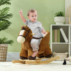 Qaba - Baby rocking horse, cheval à bascule en peluche avec sons - marron-Les sons de hennissement stimulent l'ouïe des enfants pour un plaisir réaliste 