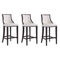 Manhattan Comfort - Tabouret de bar Fifth Avenue 19" traditionnel rembourré en similicuir - blanc perle et noyer - lot de 3-Tabouret de bar traditionnel avec dossier parfait pour une utilisation au bar et dans la cuisine. Ensemble de 3