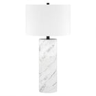 Hudson&Canal Elise 30"" Tall Table Lamp with Fabric Shade - Marble/Black/White-Glam design for your living room, workspace, or bedside table