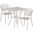 Table de jardin carrée de 28 po en acier gris pâle et 2 chaises au dossier rond, intérieur/extérieur [CO-28SQ-03CHR2-SIL-GG]-Ensemble comprenant 1 table et 2 chaises