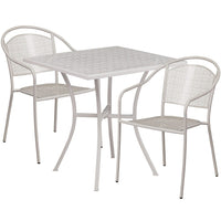 Table de jardin carrée de 28 po en acier gris pâle et 2 chaises au dossier rond, intérieur/extérieur [CO-28SQ-03CHR2-SIL-GG]-Ensemble comprenant 1 table et 2 chaises