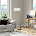 Hudson&Canal Veronica Arc Floor Lamp with Fabric Shade - Antique Brass/White-Rated for one 100W incandescent bulb - 9W LED bulb, 23W fluorescent (CFL) bulb, or 9W self-ballasted LED bulb, E26-base bulb, Bulb not included