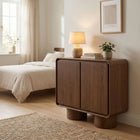 Modway Lumo 2-Door Curved Wood Accent Cabinet - Walnut-Adjustable Floor Glides