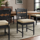Modway Jax Oak Wood Dining Chair With Wavy Razor Back and Cushion - Black Linen-Fabric Seat Cushion
