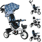 Qaba 6-in-1 Toddler Tricycle with Parent Push Handle and Cupholder - Light Blue-6-in-1 Trick offers multiple riding options: stroller, steering trike, learning-to-ride trike, and classic trike 
