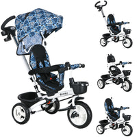 Qaba - Tricycle 6 en 1 pour tout-petits avec poignée de poussée parentale - bleu clair-Le 6-en-1 Trick offre plusieurs options de conduite : poussette, tricycle à direction, tricycle d'apprentissage et tricycle classique 
