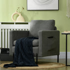 HOMCOM Fabric Accent Chair with Metal Legs - 2 Side Pockets for Bedroom - Grey-Protective foot pads keep your floor looks well 
