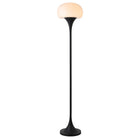Hudson&Canal - Lampadaire torchère Aleister avec abat-jour en verre - Bronze noirci/lait blanc-Associé à un abat-jour globe fermé en verre de lait blanc