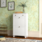 HOMCOM Narrow Shoe Cabinet with 2 Flip Drawers for Storage - White-Two flip drawers store up to 8 pairs of shoes