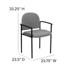 Flash Furniture Comfort Stackable Steel Side Reception Chair with Arms - Grey Fabric-Two Cross Braces support seat