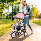 Qaba - Tricycle poussette 6 en 1 pour bébé avec panier et canopée - rose-Dossier : 7,9 po l x 12,6 po H (20l x 32H cm) 
