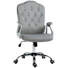 Vinsetto Adjustable Home Office Chair with Tilt Function - Grey-Glitzy design in French style, with crystal button decorated over the tufted back
