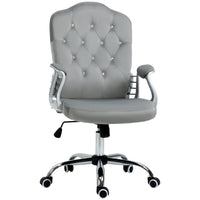 Vinsetto Adjustable Home Office Chair with Tilt Function - Grey-Glitzy design in French style, with crystal button decorated over the tufted back