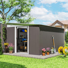 Outsunny Outdoor Steel Garden Storage Shed with Double Sliding Doors & Air Vents - 11' x 9' - Grey-Sloped roof to prevent water build-up 