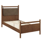 Modway Leni Twin Size Vegan Leather and Wood Platform Bed Frame - Walnut Mushroom-Wood Slatted Support