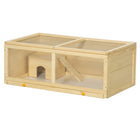 PawHut Wooden Hamster Cage with Sliding Tray for Gerbils - Natural Wood-With a hut and ramp
