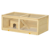 PawHut - Cage en Bois pour Hamster avec Plateau Coulissant pour Gerbilles - Bois Naturel-Avec une cabane et une rampe