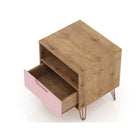 Manhattan Comfort Rockefeller 20.08" Mid-Century Modern 1-Drawer Nightstand 2-Piece Set - Nature/Rose Pink-Perfect for Storage or Display Items