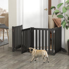 PawHut 4 Panel Foldable Dog Gate with Door - Black-It has four panels fixed together with hinges 