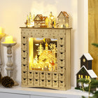 HOMCOM - Calendrier de l'Avent de Noël - compte à rebours jusqu'à Noël en bois-Forme : boîte. Type (motif) : les maisons, les arbres, les bonhommes de neige et le Père Noël à cheval sur le traîneau dans la nuit du village enneigé 