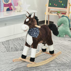 Qaba - Cheval à bascule en peluche pour enfants cowboy rocker - marron-Sons simulés de hennissement et de galop lorsque l’on appuie sur les oreilles, la queue du cheval peut remuer 