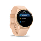 Garmin vivoactive 6 Smartwatch - Metallic Pink Dawn with Pink Dawn Band-WORKOUT OPTIONS - From daily suggested walking workouts to step-by-step workouts for strength, HIIT, yoga, Pilates, mobility and more, it’s never been easier to move. Simply find the animated workouts in the Garmin Connect app, and download them onto your smartwatch. Increase your flexibility and strength with new downloadable mobility workouts and an activity profile. Plus, get push and handcycle workouts for wheelchair users.