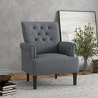 HOMCOM - Fauteuil d’appoint en tissu avec pieds en bois - accoudoirs roulés pour chambre à coucher - gris-Le capitonnage à boutons sur le dossier avec accoudoirs roulés apportera un charme ancien à votre espace préféré 
