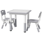 Qaba Toddlers Adjustable Height Table and Chair 3-Piece Set with Storage - Grey-3-piece set, includes a table and four chairs 