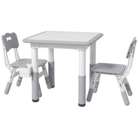 Qaba - Ensemble table et chaises réglables en hauteur pour tout-petits, 3 pièces, avec rangement - Gris-La hauteur de la table réglable offre sept niveaux pour les enfants en pleine croissance  