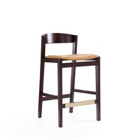 Manhattan Comfort - Klismos tabouret de comptoir 20" style milieu du siècle moderne, revêtement en similicuir, camel et noyer foncé-Tabouret de comptoir moderne du milieu du siècle avec dossier parfait pour une utilisation au bar et dans la cuisine