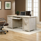 Sauder 65"W Edge Water Executive Desk - Chalked Chestnut-Large drawers below hold hanging files and storage