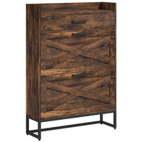 HOMCOM Narrow Shoe Cabinet with 2 Flip Doors & Top Drawer - Rustic Brown-Compact design, ideal for small entryways, hallways, or any narrow places