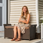 Outsunny 2-In-1 Patio Wicker Storage Bench with Handles and Cushion - Tan-Armrests with handles, portable and easy to move