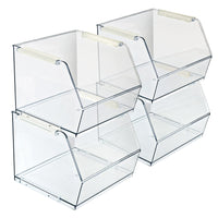 Azar - Petit bac de rangement empilable en plastique - Transparent - Paquet de 4-Le design empilable crée un rangement vertical et économise un espace précieux