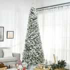 HOMCOM 9' Snow-Flocked Pencil Artificial Christmas Tree with Auto Open - Green-Artificial snow spray adds a wintry appearance 