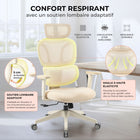 MotionGrey - Chaise de bureau ergonomique Mellow - Dossier en maille haute avec accoudoirs réglables - Beige-9