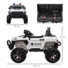 Aosom 12V 2-Seater Kids Ride-On Police Truck - White-Move forward or backward with the gear, pedal to accelerate 