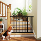 PawHut Pressure Fitted Pet Dog Safety Gate Metal Fence 29.9'' Tall - Black-Extra-wide door of puppy gate indoor to walk through, with the quick-use operation