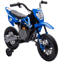 Qaba Kids 12V Dirt Bike with Twist Grip Throttle, Training Wheels and Music - Blue-Manual throttle control adjusts speeds between 1.5-3.1 mph (2.4-5 km/h) 