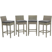 Modway - Conduit Terrasse extérieure Rotin en osier Tabouret de bar - Charbon gris clair - Ensemble de 4-Tabouret de bar extérieur moderne
