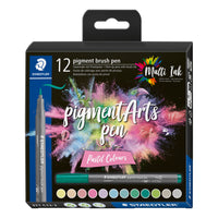 Staedtler 371 C12-2 Pigment Arts Brush Pen - Pastel Colours - 12 Pack-No bleeding through or bleeding of ink