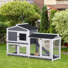 PawHut - Clapier à lapin en bois à 2 niveaux avec rampe et enclos extérieur gris - 62 po L x 20,9 po l x 36,8 po H-Maison et enclos avec portes verrouillables pour sortir et placer facilement vos animaux
