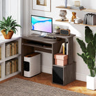 HOMCOM 39.25" Computer Desk with Sliding Keyboard Tray - Grey-Features side open compartment and bottom drawer, giving you lots of storage space for your files, stationery and other paperwork