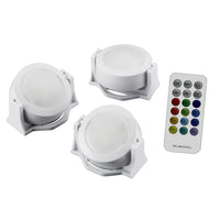 Bell+Howell Battery Operated LED Swivel Lights with Remote - 2.95" - 3 Pack-Broad applicability & easy installation: Bell+Howell Colour Changing LED Lights can be applied in a variety of scenarios, such as kitchen, bedrooms, stairs, cupboards, corridor, counter, closet, pantry, etc. It is especially useful in under cabinets with insufficient lighting. Also as a colourful atmosphere lamp to adds a nice little update feel. Wireless design, stick it onto any surface with a double adhesive tape. No drills, No s