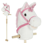 Qaba Unicorn Plush Hobby Horse with Wood Wheels, Real Sounds for Kids - White-Features realistic neighing and galloping sounds, inspiring creative and imaginative adventures 