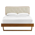 Modway Bridgette Wood Full Platform Bed with Angular Frame - Walnut Beige-Rubberwood Legs