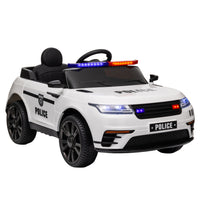 Qaba 12V Electric Police Car for Kids with Remote Control - White-Dual motos, remote control allows three adjustable speed for safe driving 